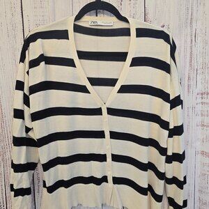 Women's cream & black striped cardigan